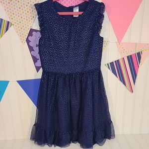 Carter's Girls Tulle Navy Blue Party Dress with Polka Dots size 7